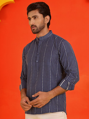 Anouk Rustic Men Woven Design Straight Kurta(Blue)