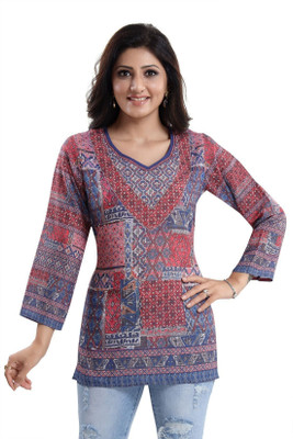 Anmi Brigt as the Sun Summer Cool Printed Short Kurti Tunic Top Printed Women Straight Kurta(Orange)
