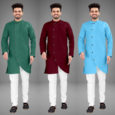 GRATITUDE ROCK Men Solid Trail Cut Kurta(Multicolor)