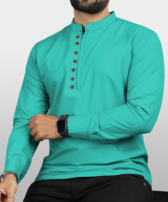 VTEXX Men Solid Straight Kurta(Light Green)