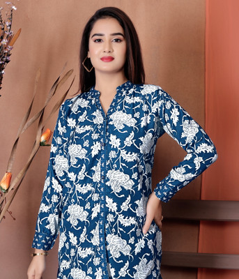 FULPARI Women Printed A-line Kurta(Blue)