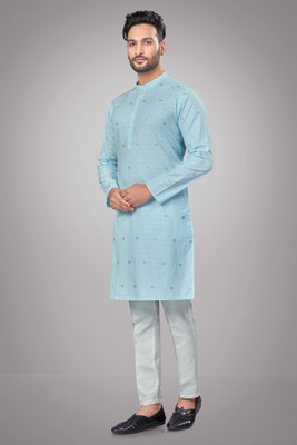 JUGG JUGG JEEYO Men Self Design Straight Kurta(Blue)