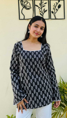 RTcollex Women Printed A-line Kurta(Black)