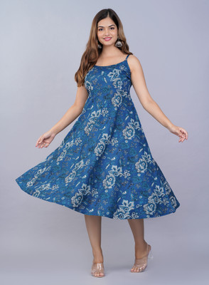 STYLE GANGA Women Printed Anarkali Kurta(Blue)