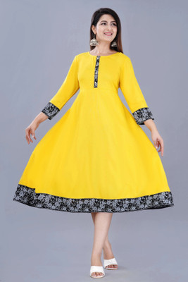 GULJAR FASHION Women Printed Anarkali Kurta(Yellow)