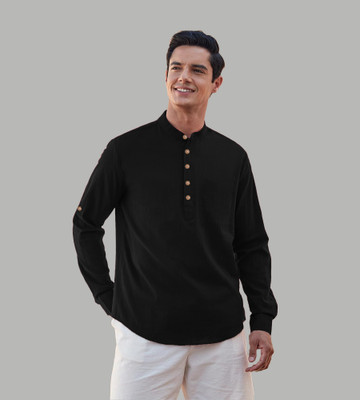 UNIFAV Men Solid Straight Kurta(Black)