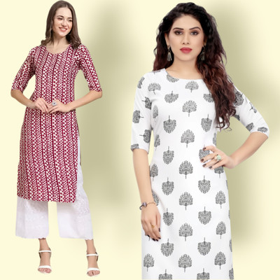 HouseOfCommon Women Printed, Striped Straight Kurta(Multicolor)