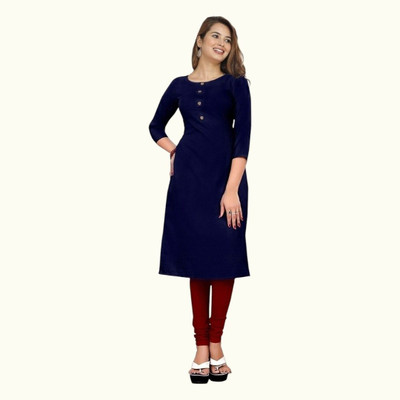 Adgood fashion Women Printed Straight Kurta(Dark Blue)