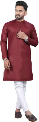 Shree Dutt Creation Men Solid Straight Kurta(Maroon)