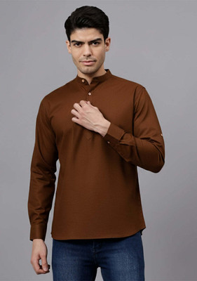 LENIA Men Solid A-line Kurta(Brown)