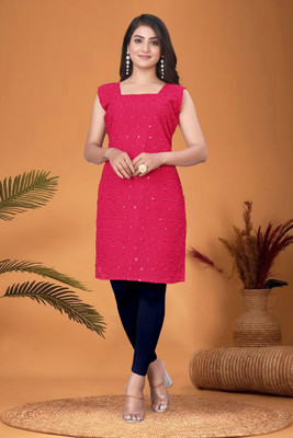Greener Creation Women Solid Straight Kurta(Pink)
