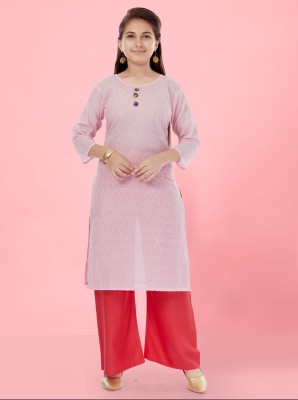 Sangria Girls Embroidered Straight Kurta(Pink)