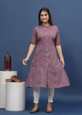 Dizon Women Striped A-line Kurta(Maroon)
