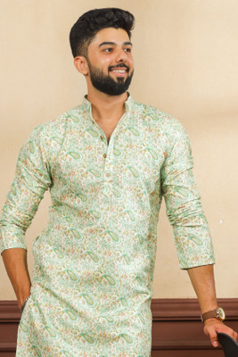 Koshin Men Embellished Straight Kurta(Green)