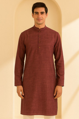 JUGG JUGG JEEYO Men Self Design Straight Kurta(Pink)