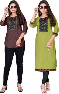 FSR Women Solid, Embroidered A-line Kurta(Multicolor)