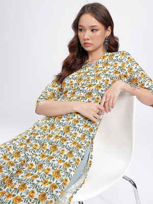 Anouk Rustic Women Floral Print Straight Kurta(Multicolor)