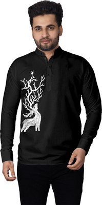 LIMRO Men Solid Straight Kurta(Black)