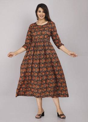 CHOLKI Women Printed Ethnic Dress Kurta(Black)