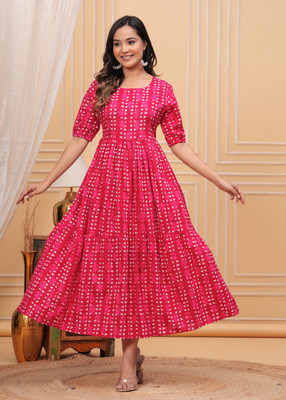 Malia Fashion Women Printed Anarkali Kurta(Pink)