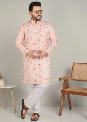 METRONAUT PLUS Men Printed A-line Kurta(Pink)
