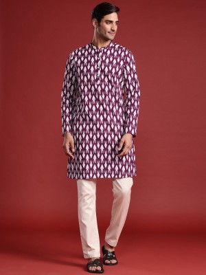 ANOUK Men Abstract Straight Kurta(Purple)