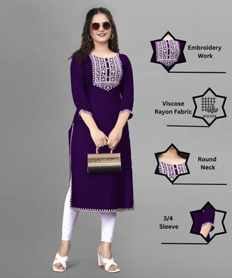 PATBRO Women Embroidered A-line Kurta(Multicolor)