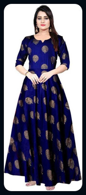 AnviTextile Women Printed Anarkali Kurta(Blue)