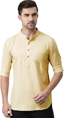 DaReal Men Solid A-line Kurta(Beige)