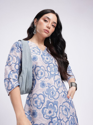 Anouk Rustic Women Floral Print Straight Kurta(Beige)