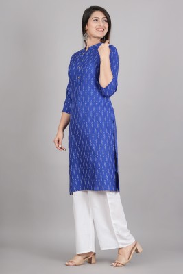 METAFAB Women Printed Straight Kurta(Dark Blue)