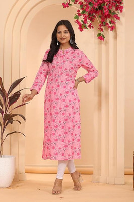 PARTHVI Women Printed Straight Kurta(Pink)