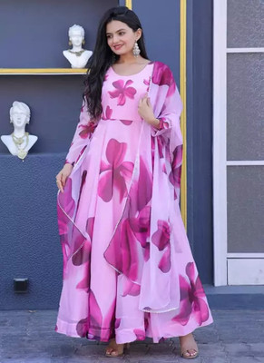 DHANSHVI TEXTILE Women Printed Anarkali Kurta(Pink)