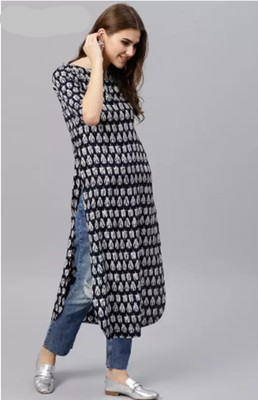 SRP Enterprises Women Printed Straight Kurta(Black)