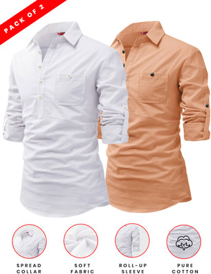 Yugnik Men Solid A-line Kurta(Orange)