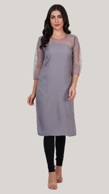 Adgood fashion Women Self Design Straight Kurta(Grey)