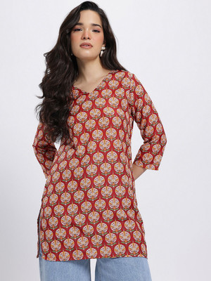 Anouk Rustic Women Printed Straight Kurta(Red)