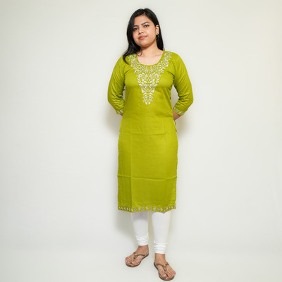 JYOTIKA FASHION Women Embroidered Straight Kurta(Green)