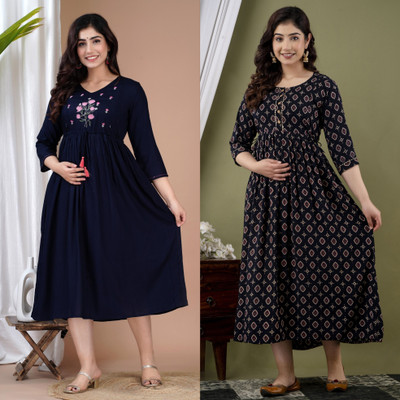 Puruvanshi Women Printed Anarkali Kurta(Blue)