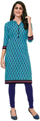 Hrinkar Women Printed, Solid Straight Kurta(Light Blue, Blue)