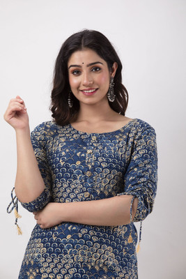 jaipurite Women Printed Straight Kurta(Blue)