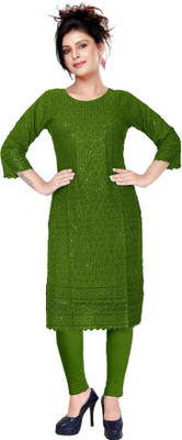 NMS Women Embellished Straight Kurta(Light Green)
