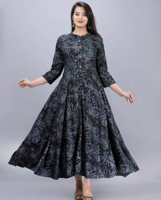 ARADHAYA FAB TAX Women Printed Flared Kurta(Black)