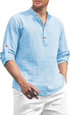 UNIFAV Men Solid Straight Kurta(Light Blue)