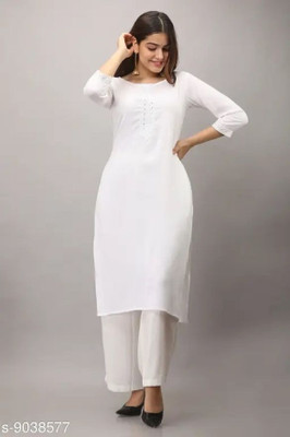 Gauri Women Embroidered Straight Kurta(White)