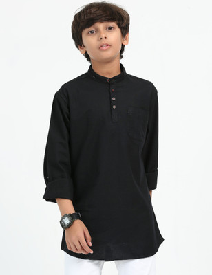 ROCKET SCIENCE Boys Solid Straight Kurta(Black)