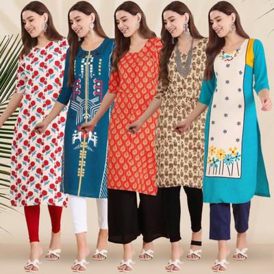 1 Stop Fashion Women Printed Straight Kurta(Multicolor)