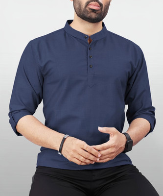 Shree Dutt Creation Men Solid Straight Kurta(Dark Blue)