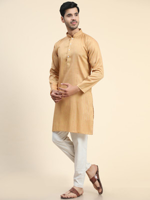ZURIKA FASHION Men Striped A-line Kurta(Yellow)