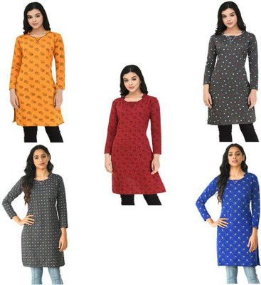 Indeweaves Women Printed A-line Kurta(Multicolor)